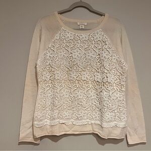 Sundance | Crochet front Merino wool crewneck sweater Women’s size L floral